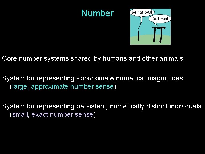 Number Core number systems shared by humans and other animals: System for representing approximate