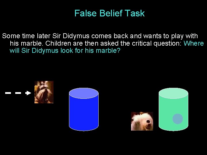 False Belief Task Some time later Sir Didymus comes back and wants to play