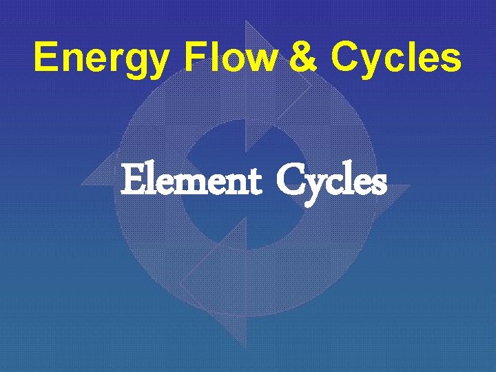 Energy Flow & Cycles Element Cycles 