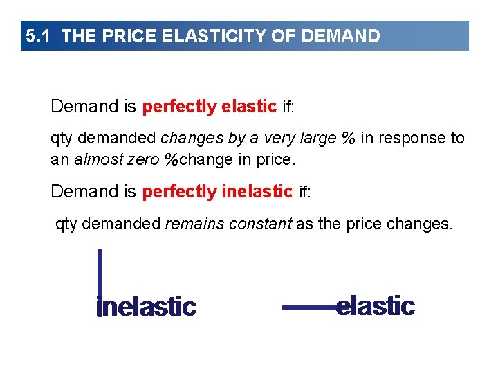 5. 1 THE PRICE ELASTICITY OF DEMAND Demand is perfectly elastic if: qty demanded
