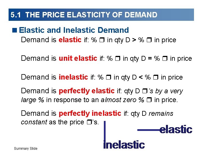 5. 1 THE PRICE ELASTICITY OF DEMAND <Elastic and Inelastic Demand is elastic if: