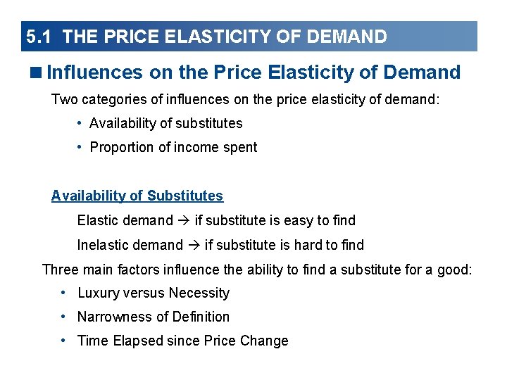 5. 1 THE PRICE ELASTICITY OF DEMAND <Influences on the Price Elasticity of Demand