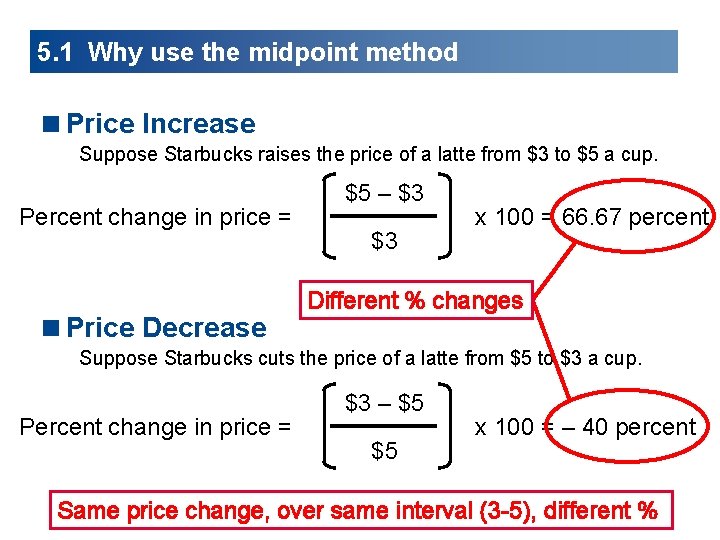 5. 1 Why use the midpoint method <Price Increase Suppose Starbucks raises the price