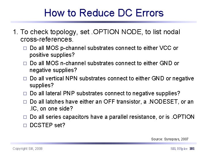 How to Reduce DC Errors 1. To check topology, set. OPTION NODE, to list