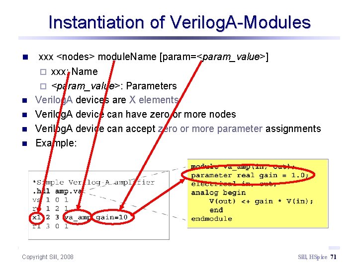 Instantiation of Verilog. A-Modules n n n xxx <nodes> module. Name [param=<param_value>] ¨ xxx: