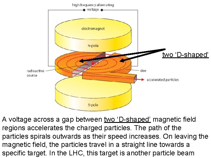 two ‘D-shaped’ A voltage across a gap between two ‘D-shaped’ magnetic field regions accelerates