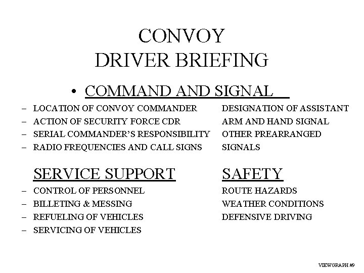 CONVOY DRIVER BRIEFING • COMMAND SIGNAL – – – – LOCATION OF CONVOY COMMANDER