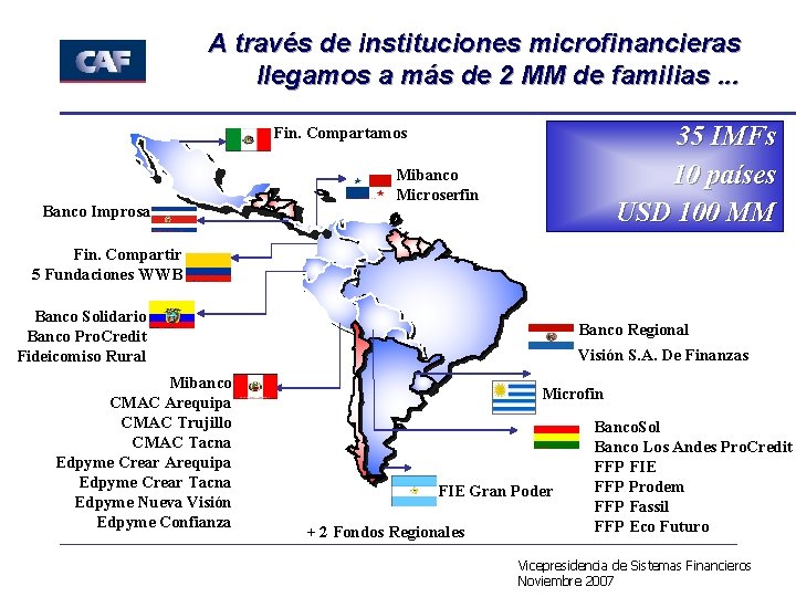 A través de instituciones microfinancieras RED a. DE CLIENTES llegamos más de 2 MM