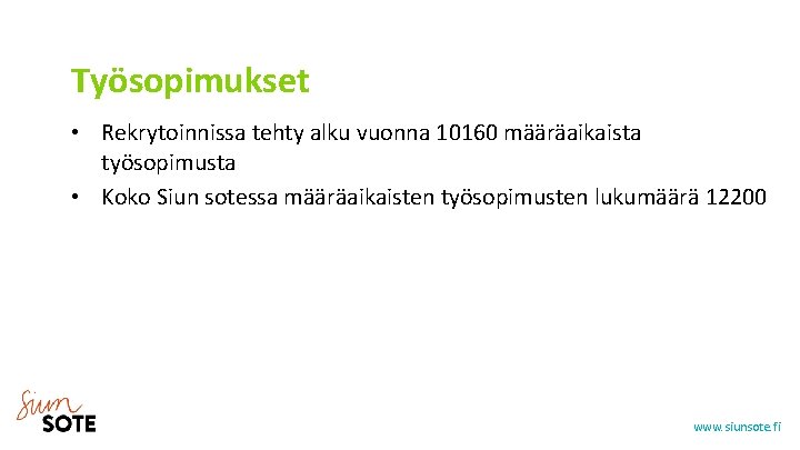 Työsopimukset • Rekrytoinnissa tehty alku vuonna 10160 määräaikaista työsopimusta • Koko Siun sotessa määräaikaisten Työsopimukset • Rekrytoinnissa tehty alku vuonna 10160 määräaikaista työsopimusta • Koko Siun sotessa määräaikaisten