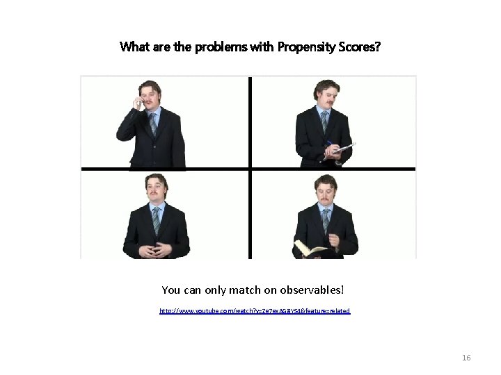 What are the problems with Propensity Scores? You can only match on observables! http: