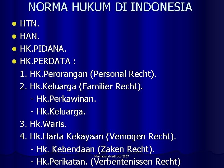 NORMA HUKUM DI INDONESIA HTN. l HAN. l HK. PIDANA. l HK. PERDATA :