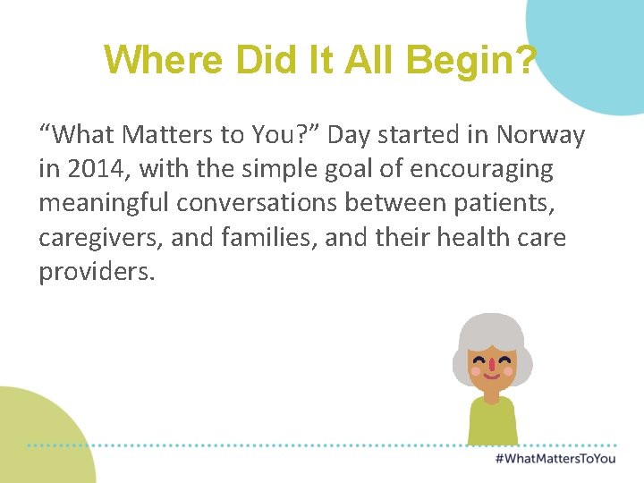 Where Did It All Begin? “What Matters to You? ” Day started in Norway