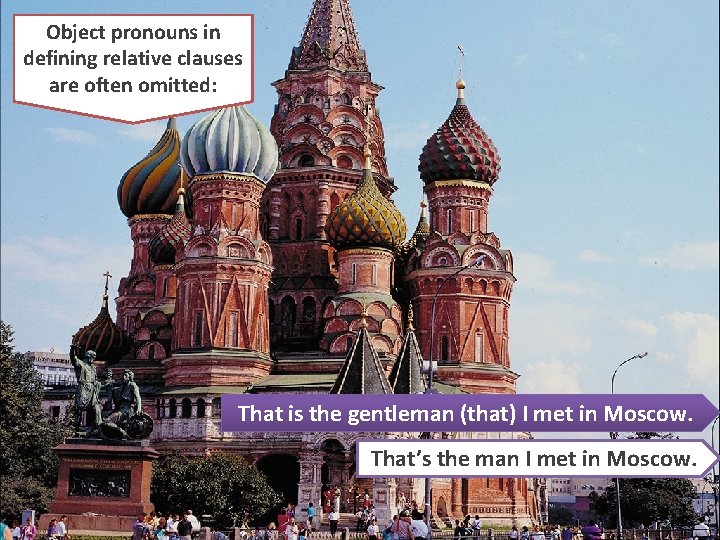 Object pronouns in defining relative clauses are often omitted: That is the gentleman (that)