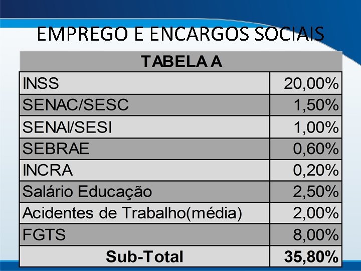 EMPREGO E ENCARGOS SOCIAIS 