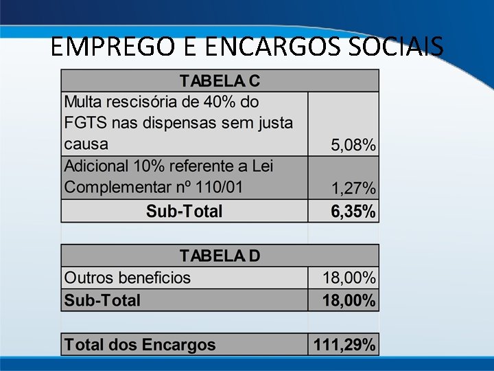 EMPREGO E ENCARGOS SOCIAIS 