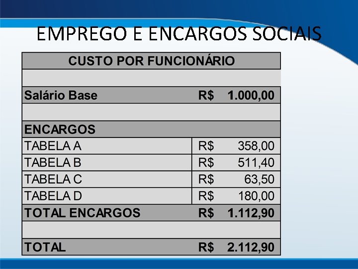 EMPREGO E ENCARGOS SOCIAIS 