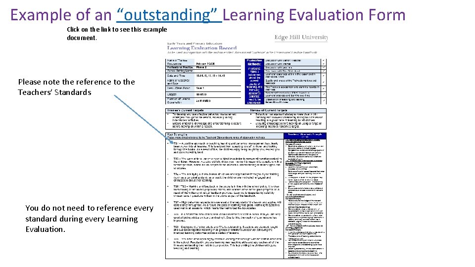 Example of an “outstanding” Learning Evaluation Form Click on the link to see this