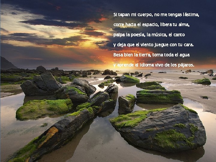 Si tapan mi cuerpo, no me tengas lástima, corre hacia el espacio, libera tu