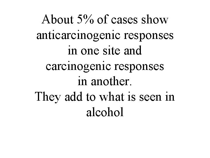About 5% of cases show anticarcinogenic responses in one site and carcinogenic responses in