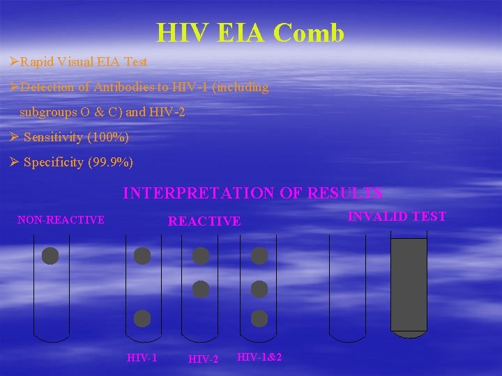 HIV EIA Comb ØRapid Visual EIA Test ØDetection of Antibodies to HIV-1 (including subgroups