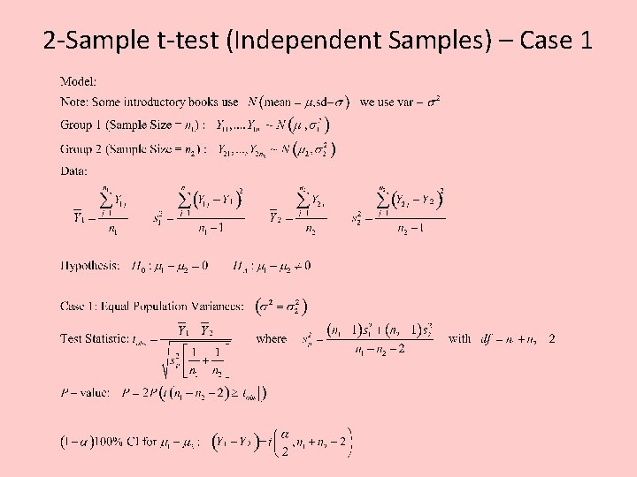 2 -Sample t-test (Independent Samples) – Case 1 