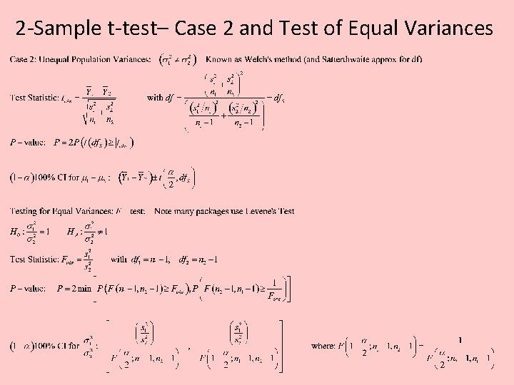 2 -Sample t-test– Case 2 and Test of Equal Variances 