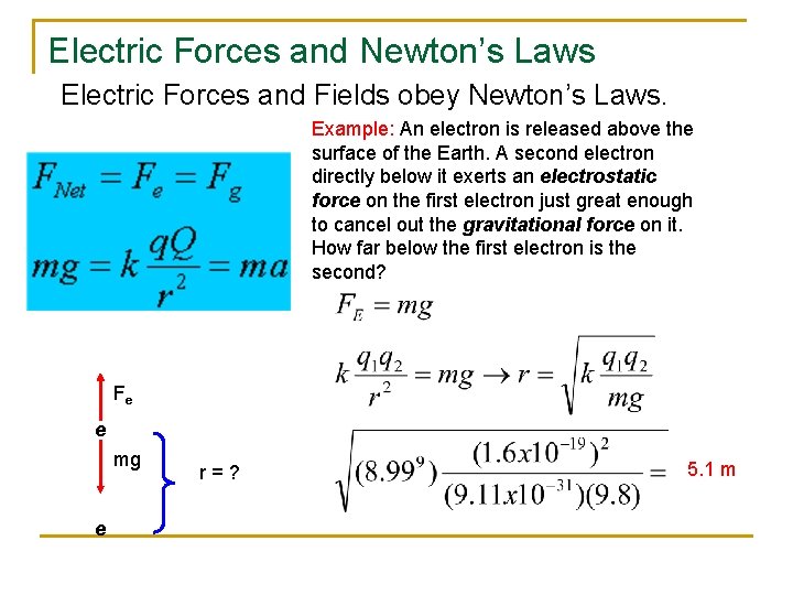 Electric Forces and Newton’s Laws Electric Forces and Fields obey Newton’s Laws. Example: An