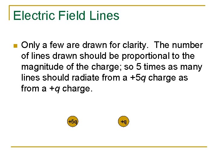 Electric Field Lines n Only a few are drawn for clarity. The number of