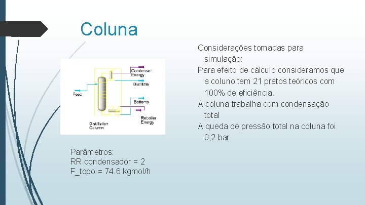 Coluna Considerações tomadas para simulação: Para efeito de cálculo consideramos que a coluno tem
