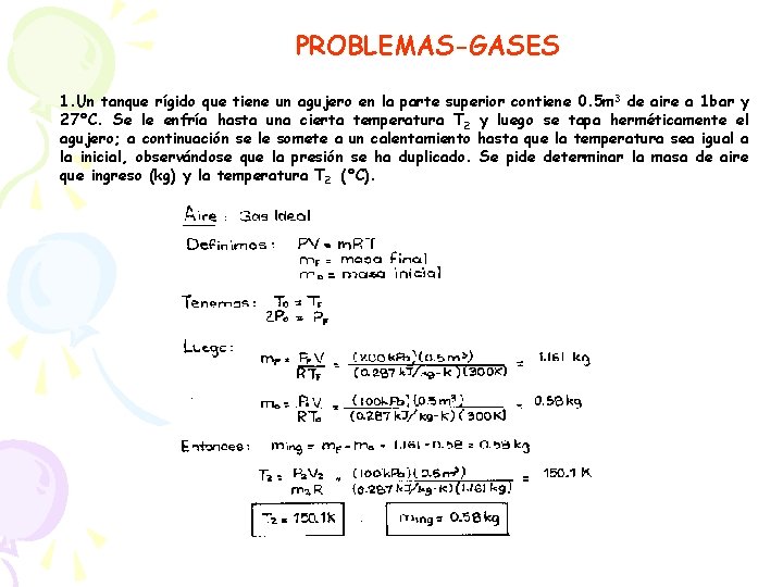 PROBLEMAS-GASES 1. Un tanque rígido que tiene un agujero en la parte superior contiene