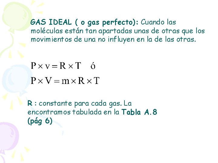 GAS IDEAL ( o gas perfecto): Cuando las moléculas están tan apartadas unas de