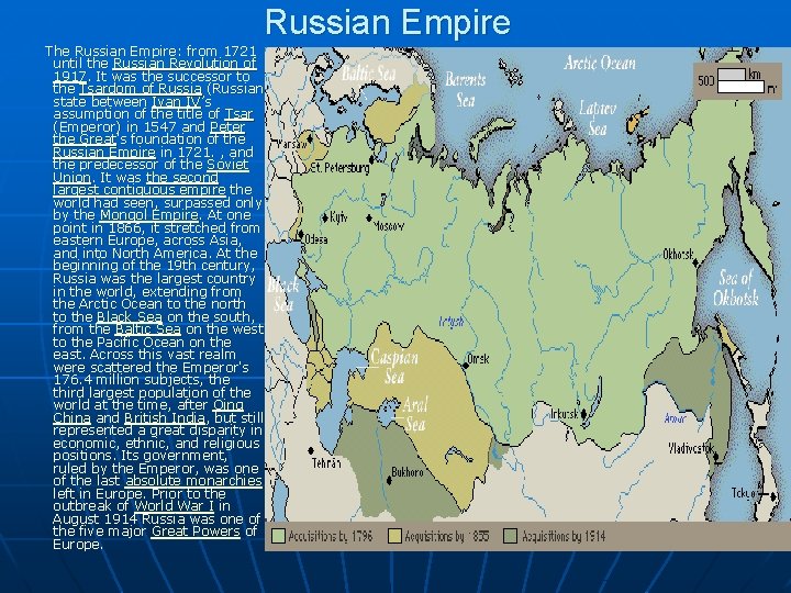 Russian Empire The Russian Empire: from 1721 until the Russian Revolution of 1917. It