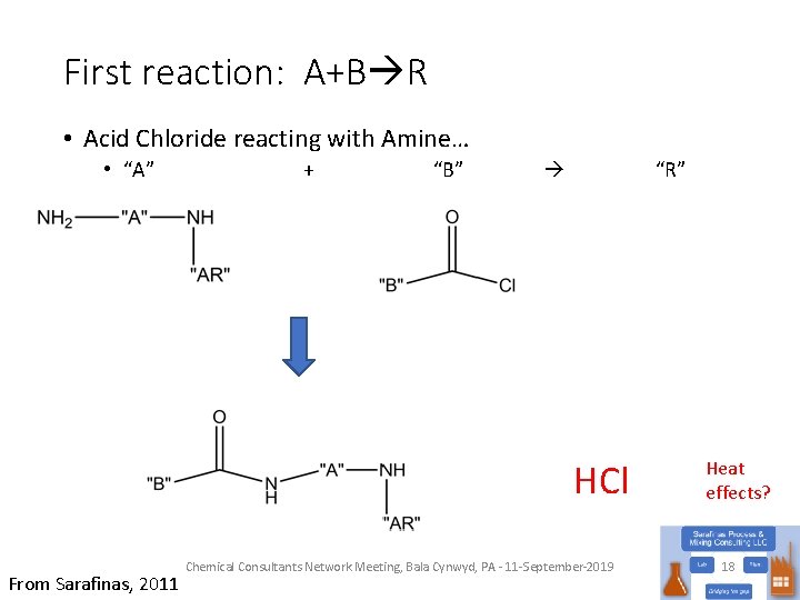 First reaction: A+B R • Acid Chloride reacting with Amine… • “A” + “B”