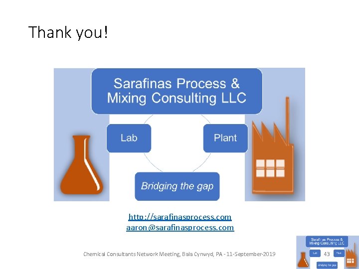 Thank you! http: //sarafinasprocess. com aaron@sarafinasprocess. com Chemical Consultants Network Meeting, Bala Cynwyd, PA