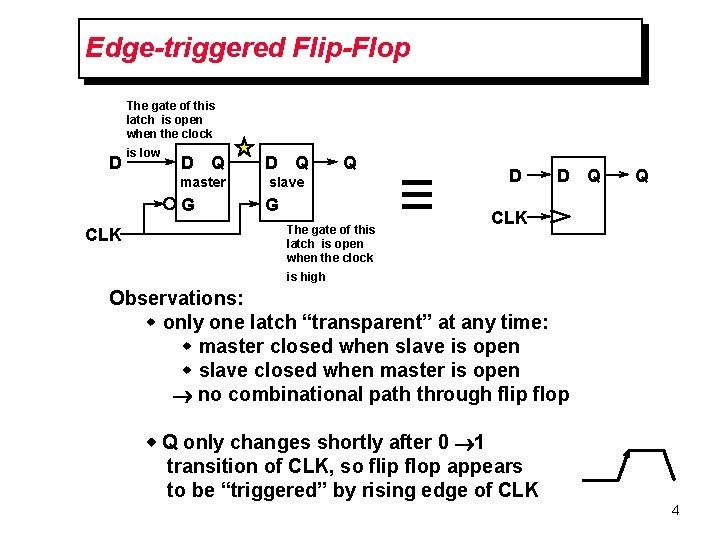 Edge-triggered Flip-Flop The gate of this latch is open when the clock D CLK