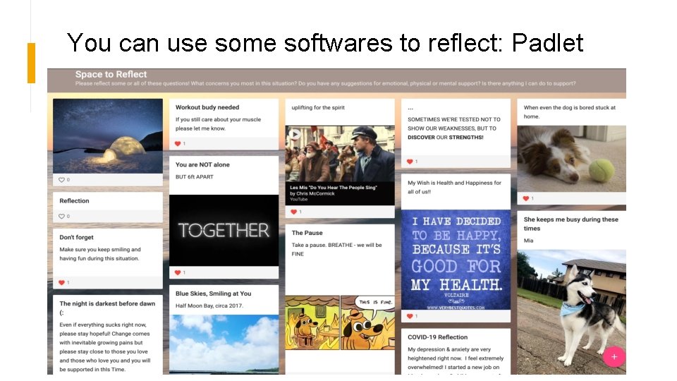 You can use some softwares to reflect: Padlet 