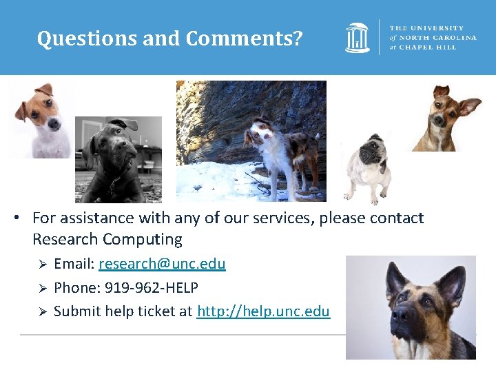 Questions and Comments? • For assistance with any of our services, please contact Research