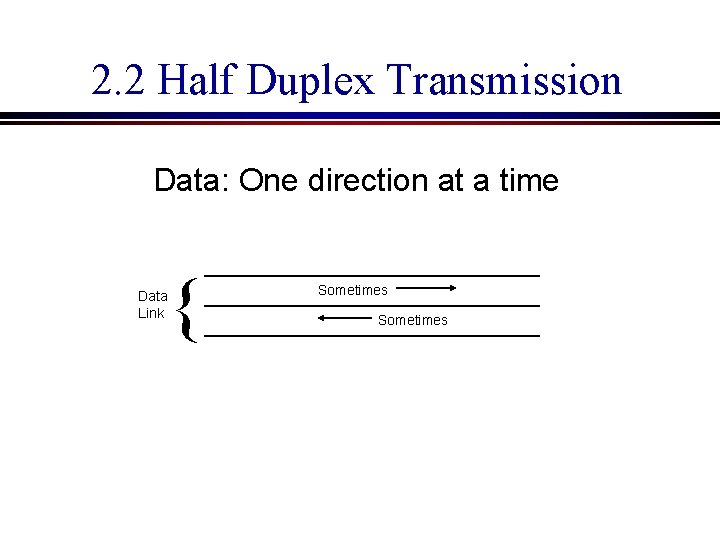 2. 2 Half Duplex Transmission Data: One direction at a time Data Link {