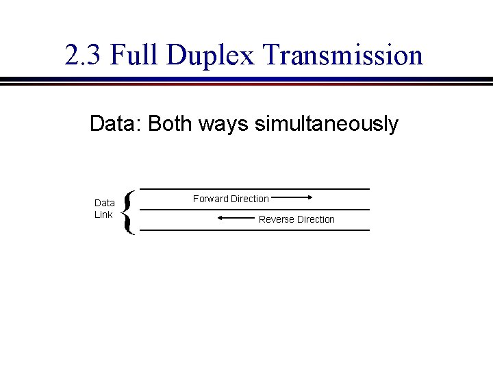 2. 3 Full Duplex Transmission Data: Both ways simultaneously Data Link { Forward Direction