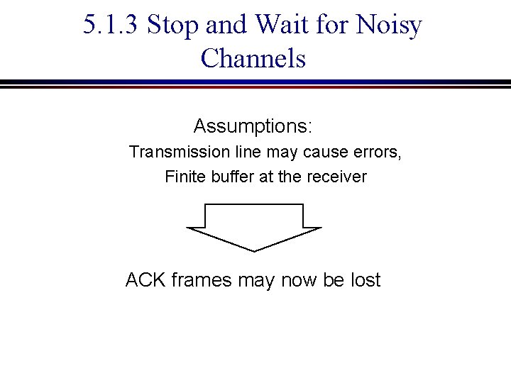 5. 1. 3 Stop and Wait for Noisy Channels Assumptions: Transmission line may cause