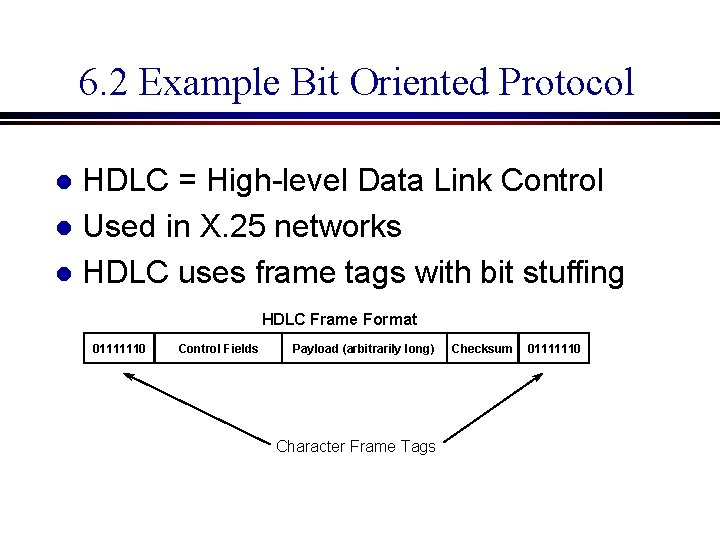 6. 2 Example Bit Oriented Protocol HDLC = High-level Data Link Control l Used