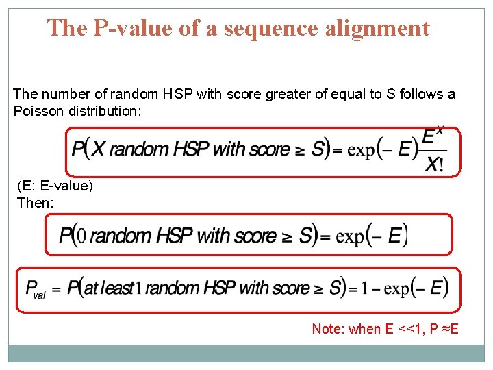 The P-value of a sequence alignment The number of random HSP with score greater