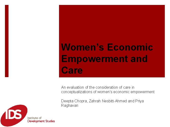 Women’s Economic Empowerment and Care An evaluation of the consideration of care in conceptualizations