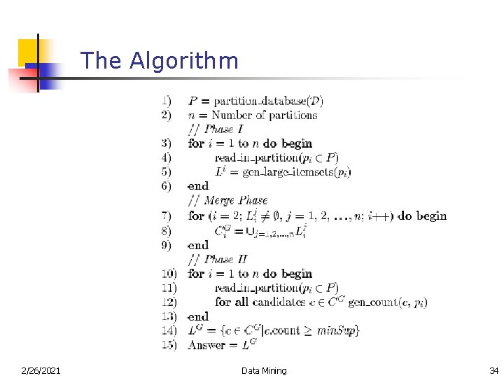 The Algorithm 2/26/2021 Data Mining 34 