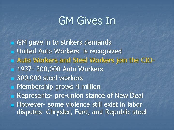 GM Gives In n n n n GM gave in to strikers demands United