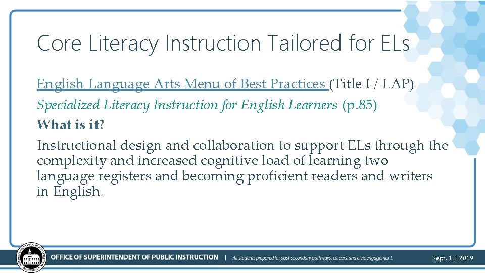 Core Literacy Instruction Tailored for ELs English Language Arts Menu of Best Practices (Title