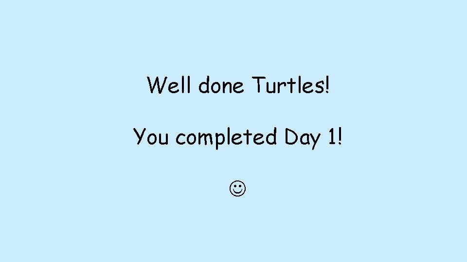 Well done Turtles! You completed Day 1! 