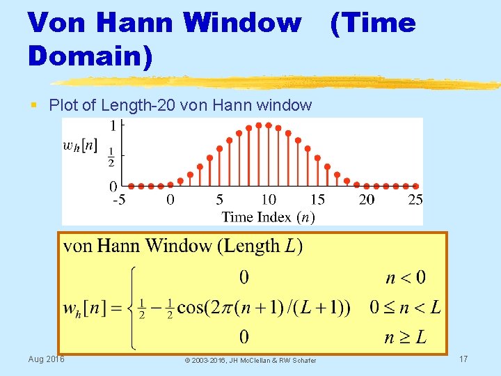 Von Hann Window (Time Domain) § Plot of Length-20 von Hann window Aug 2016