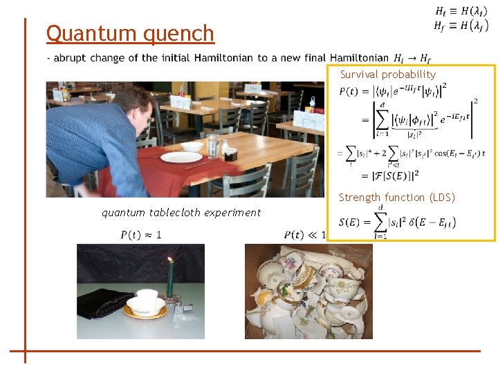  Quantum quench Survival probability Strength function (LDS) quantum tablecloth experiment 