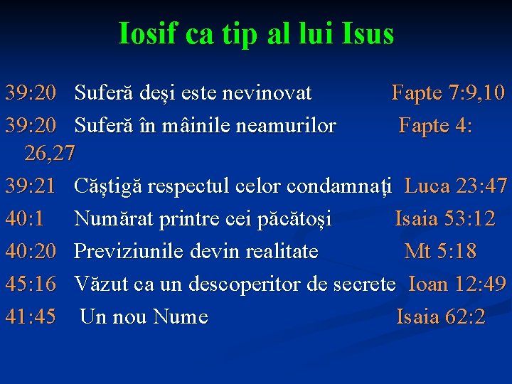 Iosif ca tip al lui Isus 39: 20 Suferă deși este nevinovat Fapte 7: